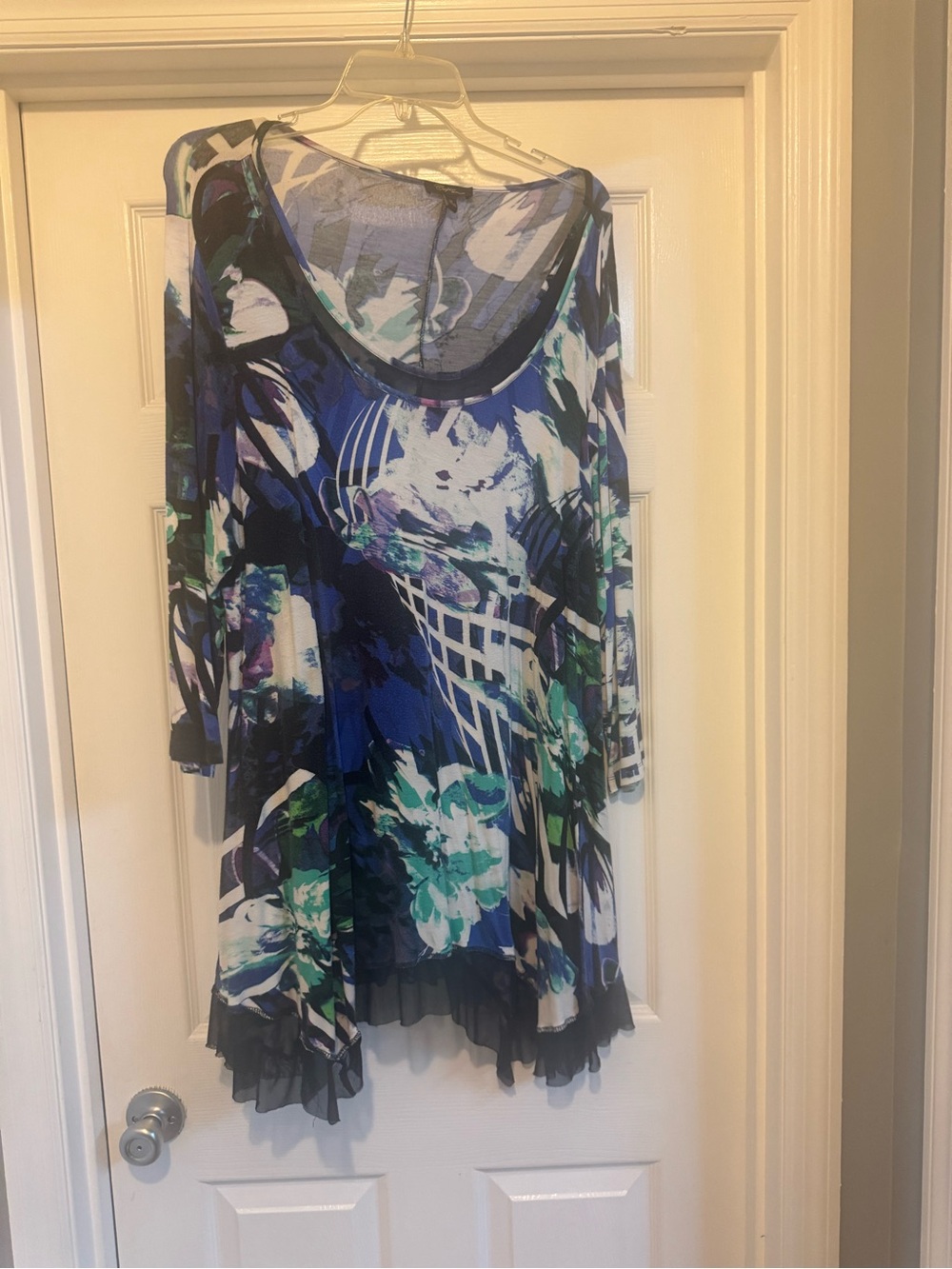 Cupio Blue, Green & White Asymmetrical Floral Tunic Dress